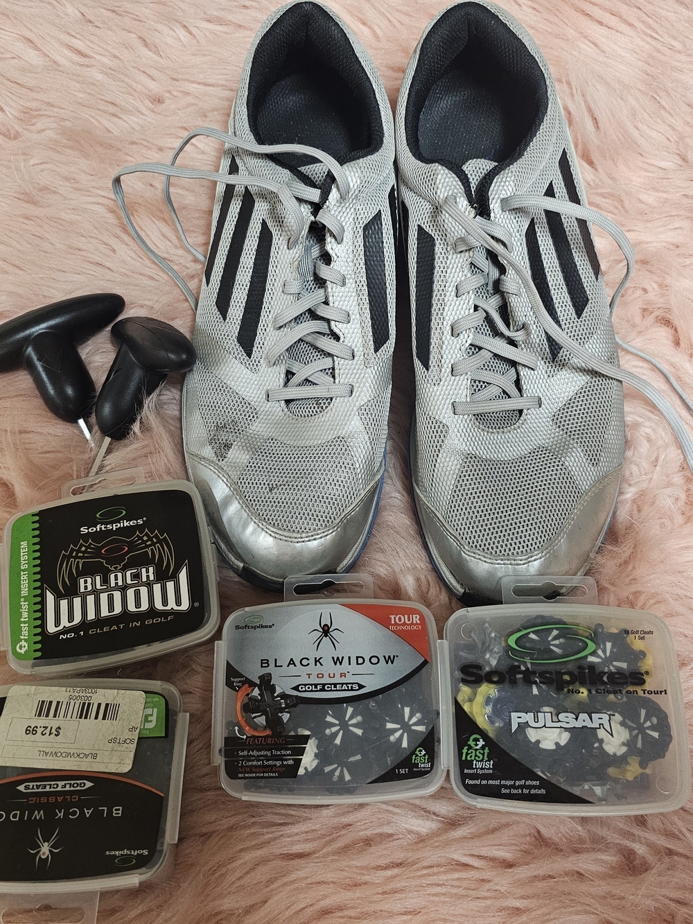 Adidas Adizero Golf Shoes Size 8.5 Men + Black Widow Spikes & Tools Bundle